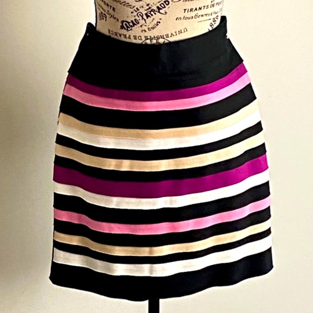 White House Black Market Striped Skirt - Black, Pink, Cream